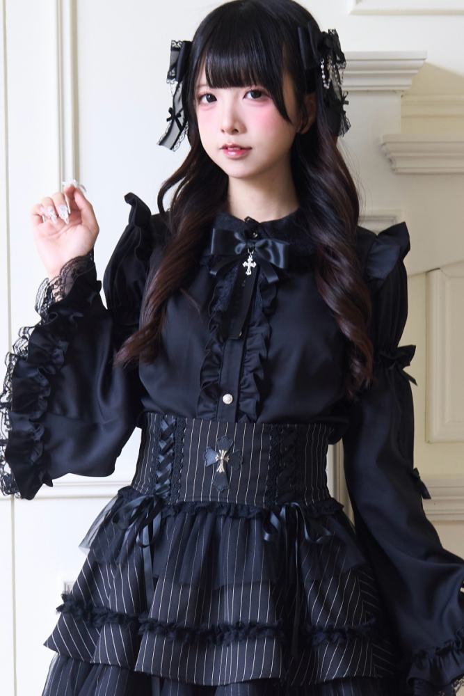 NoGenki Night Sparrow Gothic Fluffy Sleeves Lolita Blouse Jirai Kei Fashion
