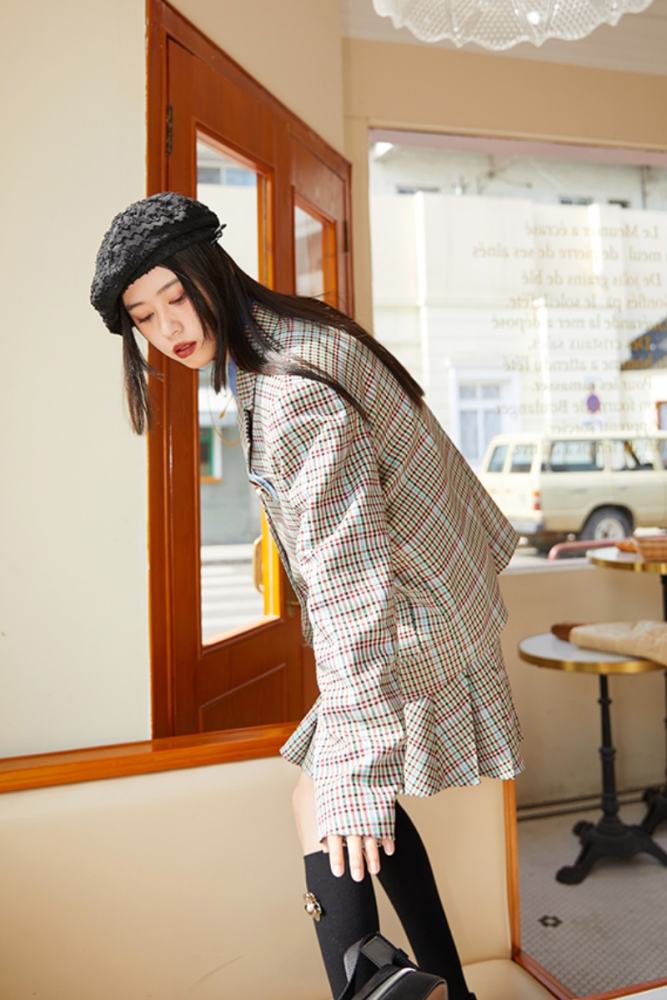 The Sunset Campus Plaid Coat Khaki Skirt Mori Kei Outfits