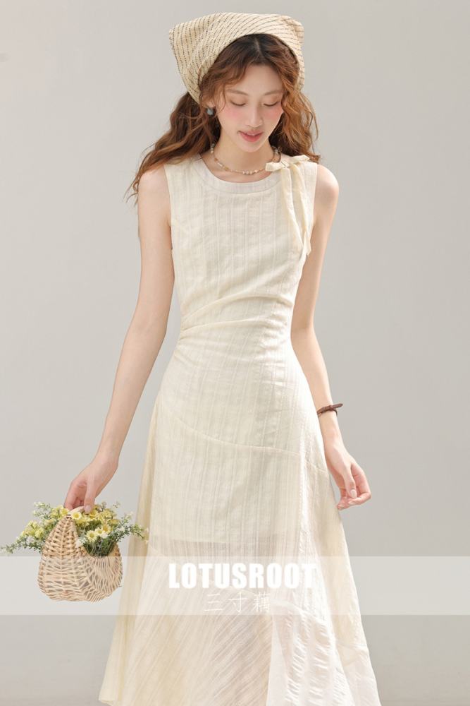 Midsummer Light French Bow Apricot Dress Mori Kei Clothes