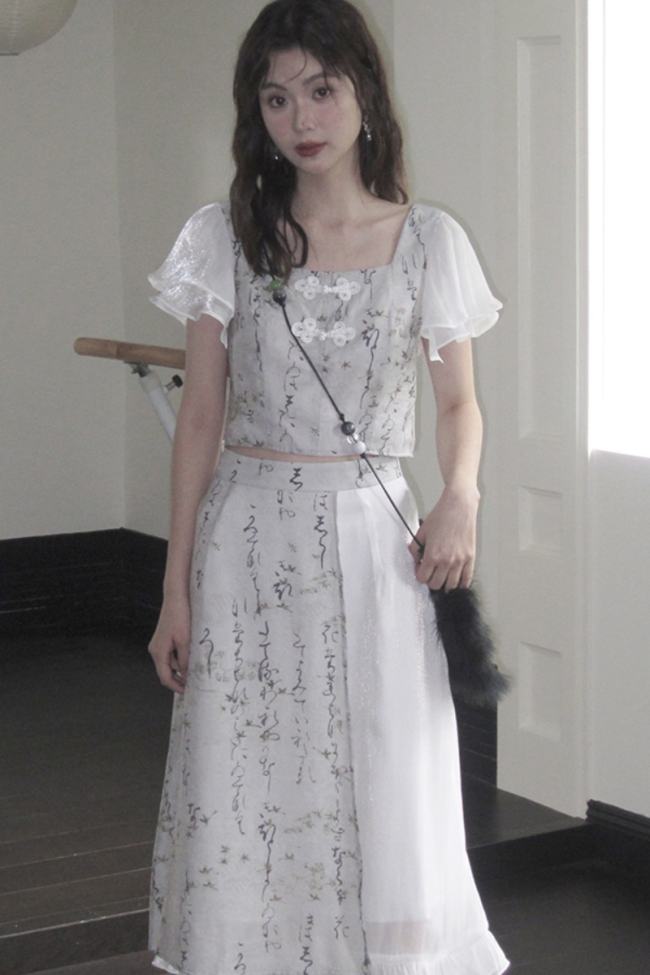 Clouds Mist Hanfu Style Printed Skirt Mori Kei Style
