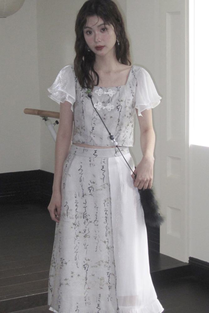 Clouds Mist Hanfu Style Printed Skirt Mori Kei Style