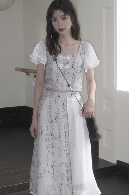 Clouds Mist Hanfu Style Printed Skirt Mori Kei Style