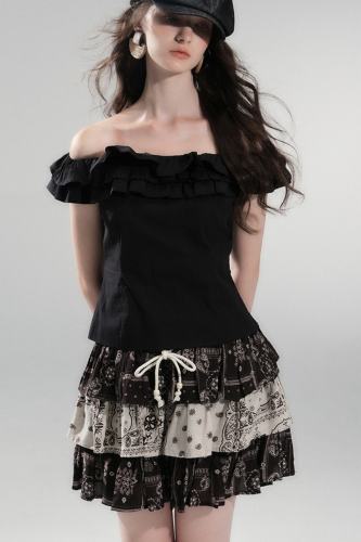 The Tide Bohemian Printed Skirt Black Mori Kei Clothes