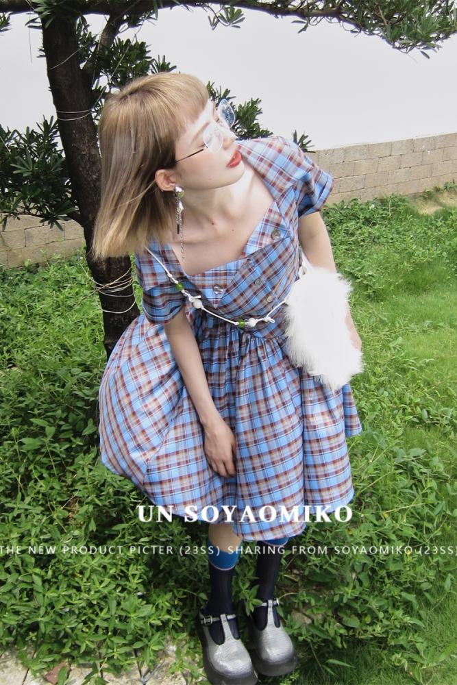 Sea Breeze Red Blue Plaid Lapel Dress Mori Kei Outfits