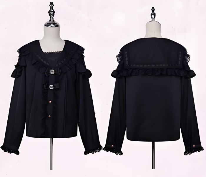 NoGenki Original Japanese Sailor Collar Lolita Blouse Jirai Kei Clothes
