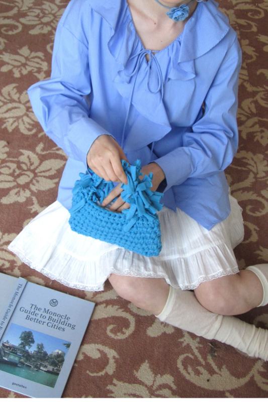 Simipita Lacework Collar Blue Blouse Mori Kei Fashion