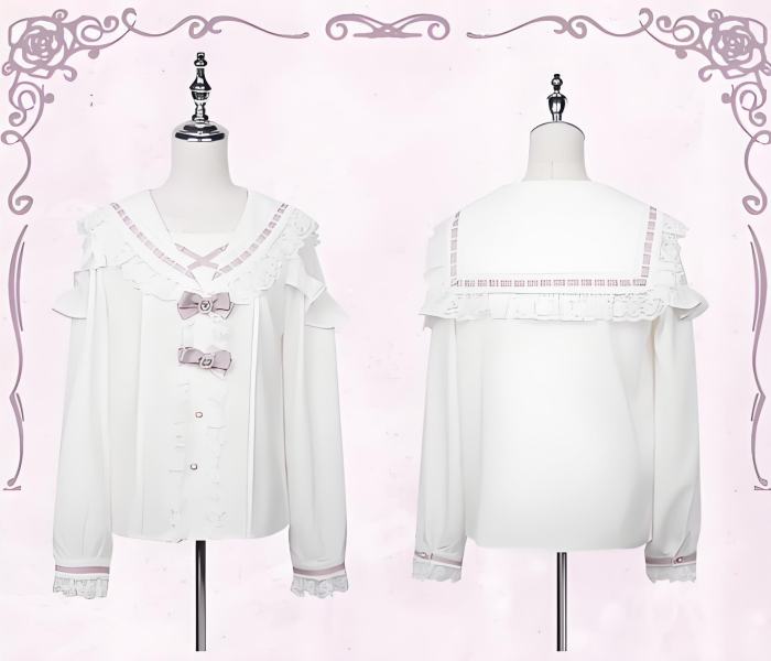 NoGenki Original Japanese Sailor Collar Lolita Blouse Jirai Kei Clothes
