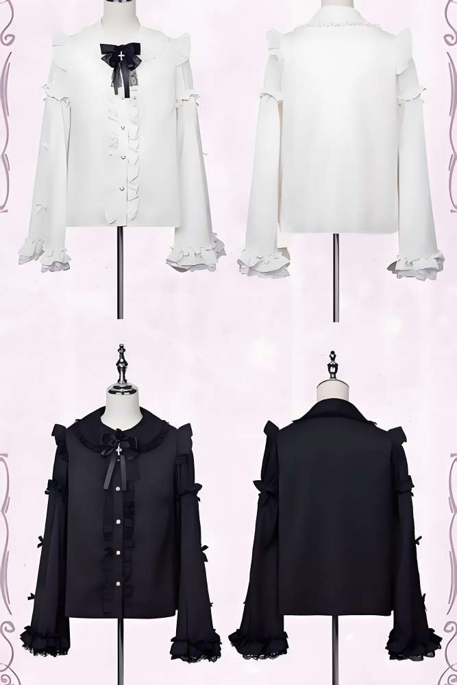 NoGenki Night Sparrow Gothic Fluffy Sleeves Lolita Blouse Jirai Kei Fashion
