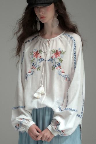 Thin Mist Embroidery White Blouse Mori Kei Clothing