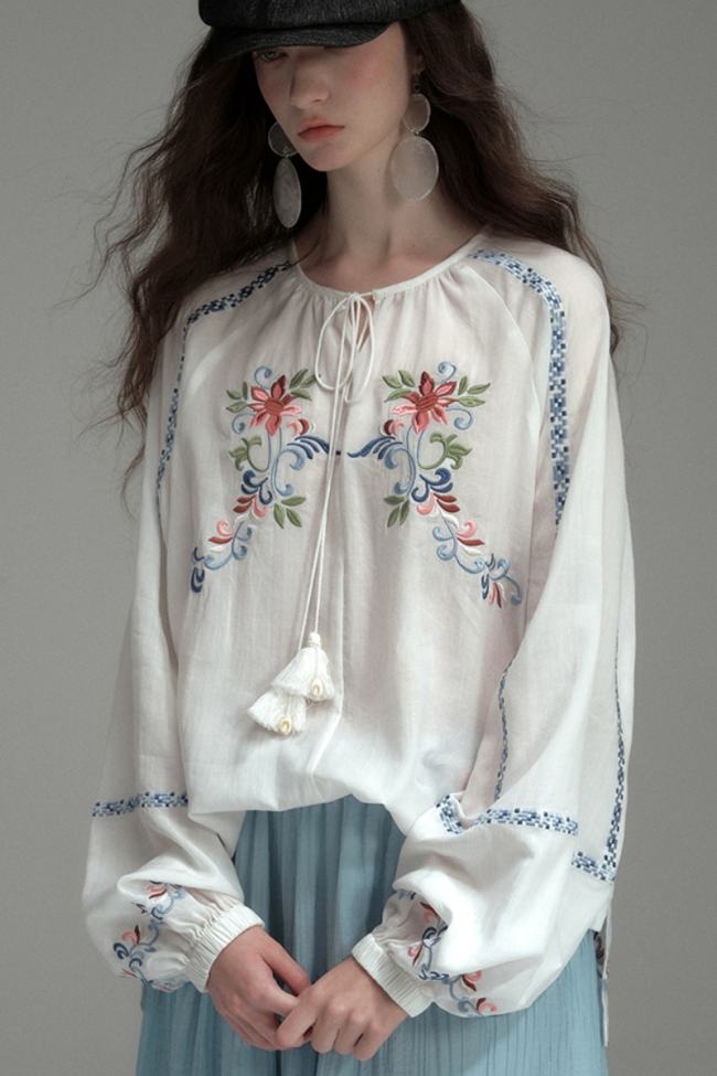 Thin Mist Embroidery White Blouse Mori Kei Clothing