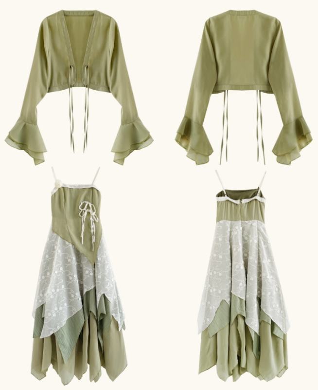 Wind Willow Irregular Sleeveless Green Dress Mori Kei Fashion