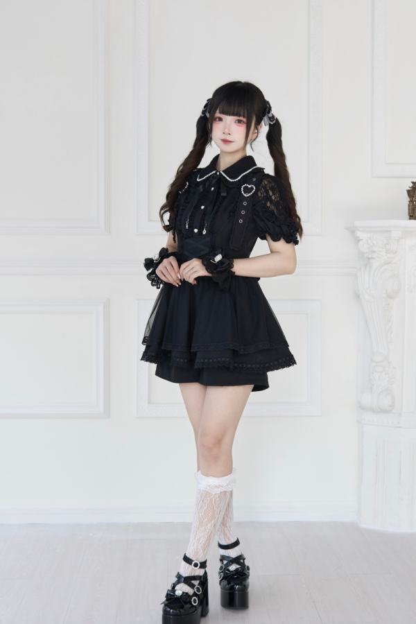 NoGenki Sweet Souffle Japanese Salopette Black Jirai Kei Outfits