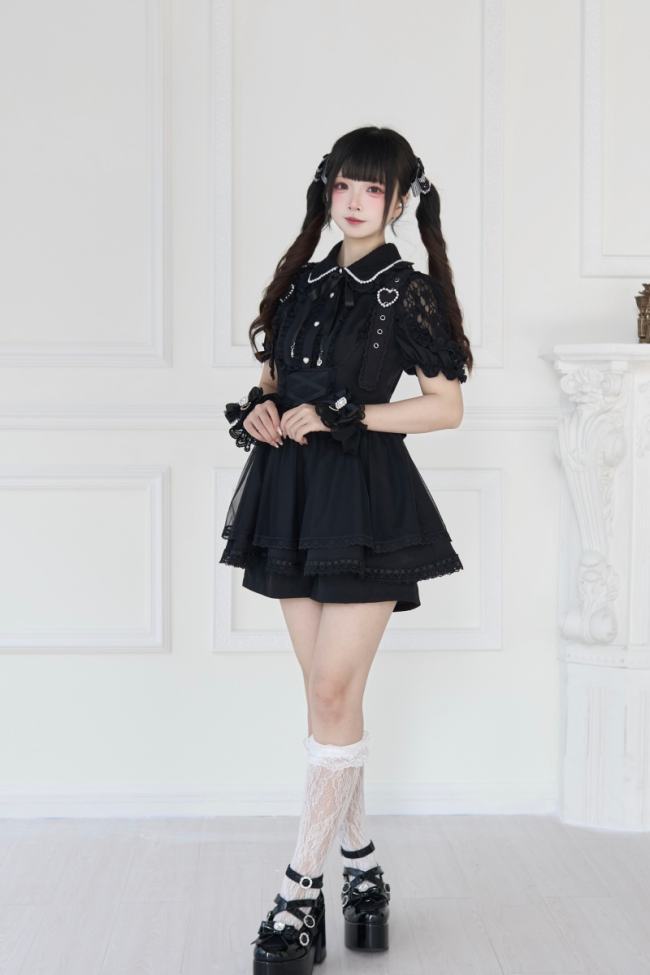 NoGenki Sweet Souffle Japanese Salopette Black Jirai Kei Outfits