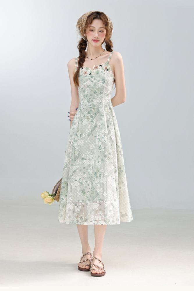 Dynamic Lime Flowers Mesh Green Dress Mori Kei Outfits
