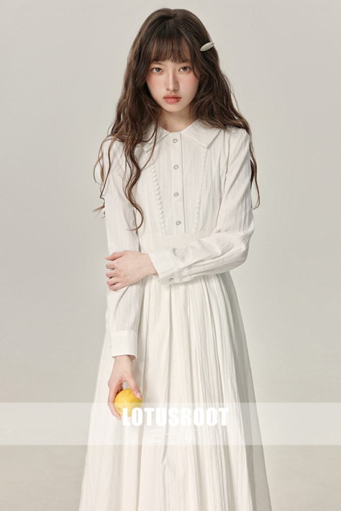 White Moonlight French Long Sleeve Dress Mori Kei Clothing