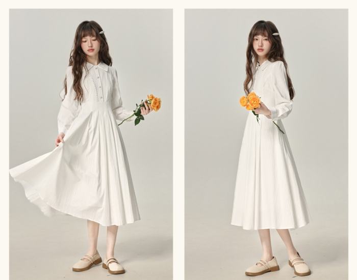White Moonlight French Long Sleeve Dress Mori Kei Clothing