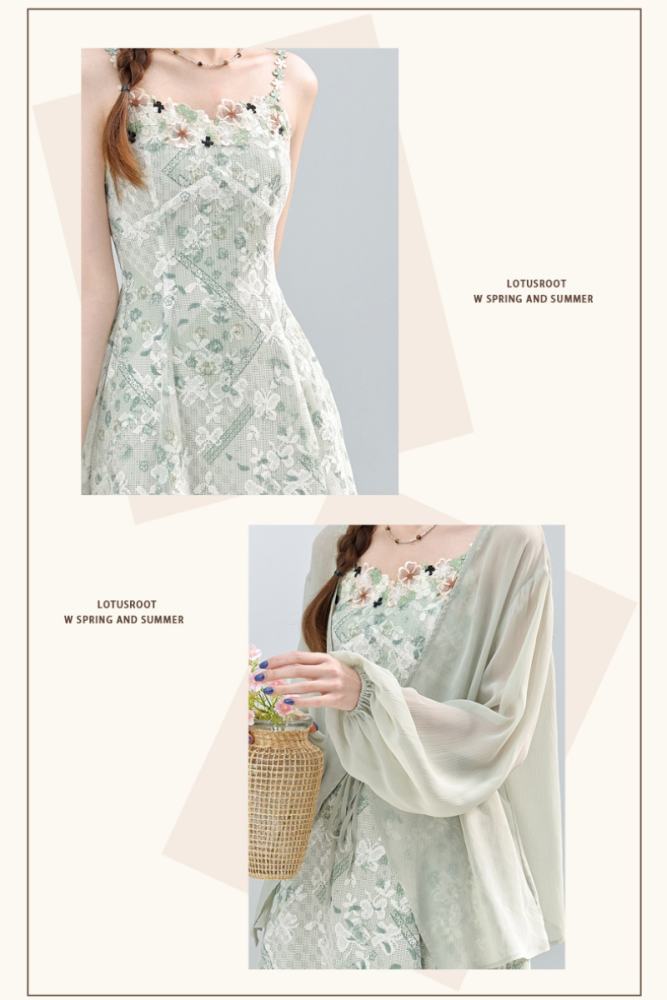 Dynamic Lime Flowers Mesh Green Dress Mori Kei Outfits