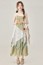 Wind Willow Irregular Sleeveless Green Dress Mori Kei Fashion