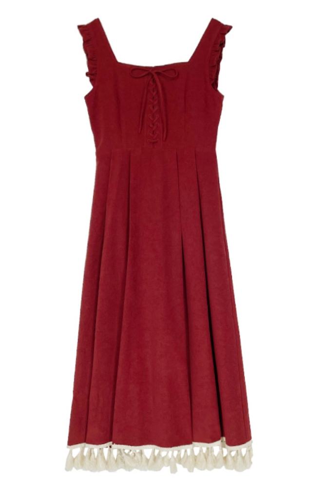 Red Wine Lamp French Sleeveless Dress Mori Kei Clothes