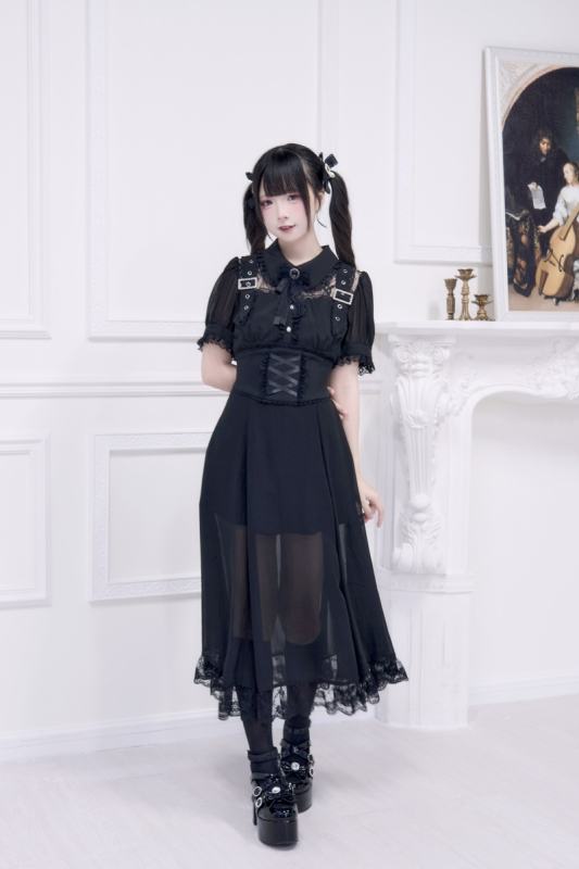 NoGenki The Concerto Japanese Black Long Dress Jirai Kei Clothing