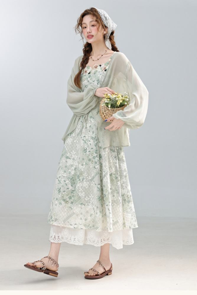 Dynamic Lime Flowers Mesh Green Dress Mori Kei Outfits
