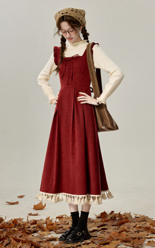 Red Wine Lamp French Sleeveless Dress Mori Kei Clothes
