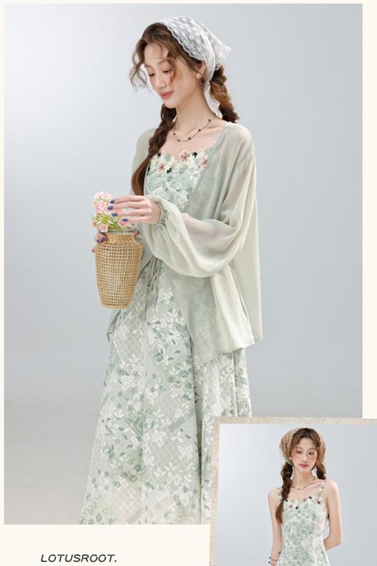 Dynamic Lime Flowers Mesh Green Dress Mori Kei Outfits