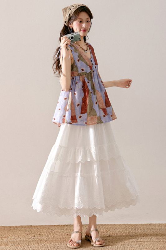 Patchwork Reverie French Retro Vest Mori Kei Outfits