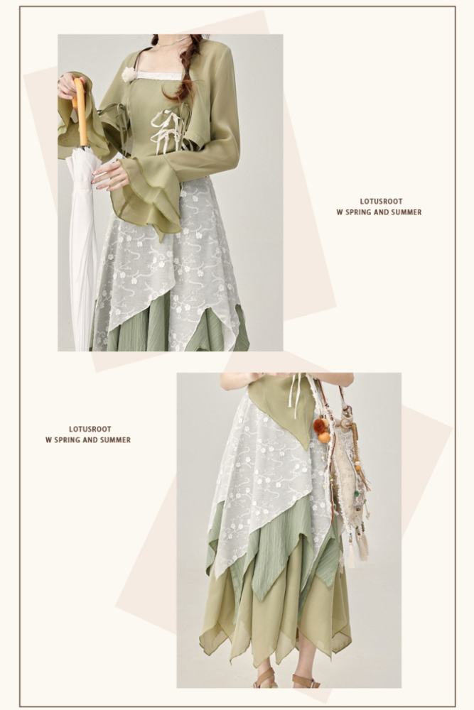 Wind Willow Irregular Sleeveless Green Dress Mori Kei Fashion