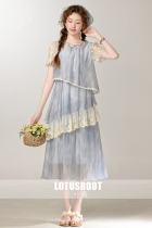 Sea Dream Vacation Halo Dying Blue Dress Mori Kei Style