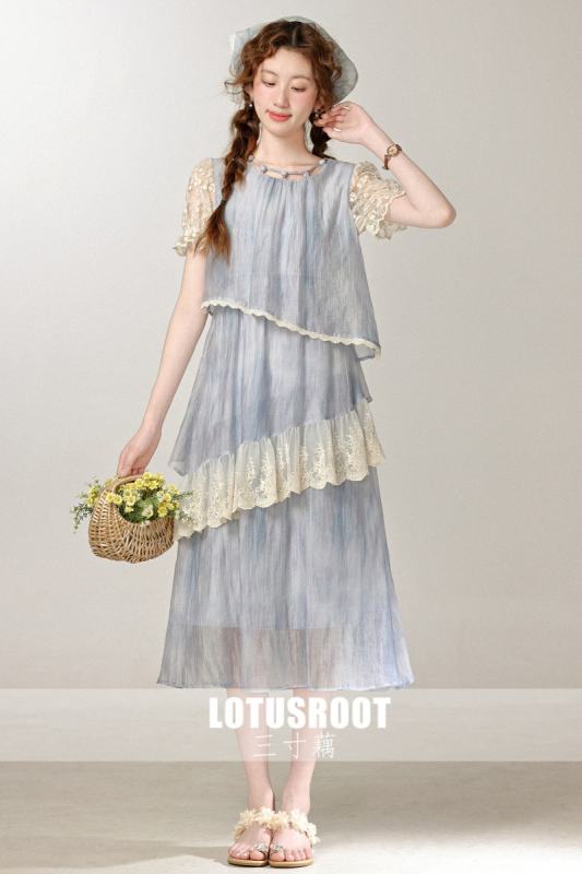 Sea Dream Vacation Halo Dying Blue Dress Mori Kei Style