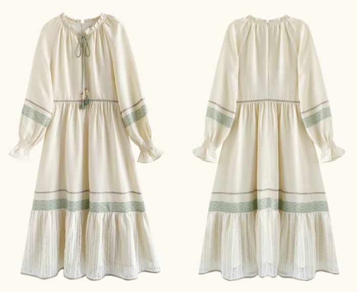 Outing time Patchwork Apricot Dress Mori Kei Clothes