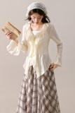 Wind Lotus Ruffled Apricot Blouse Plaid Skirt Mori Kei Fashion