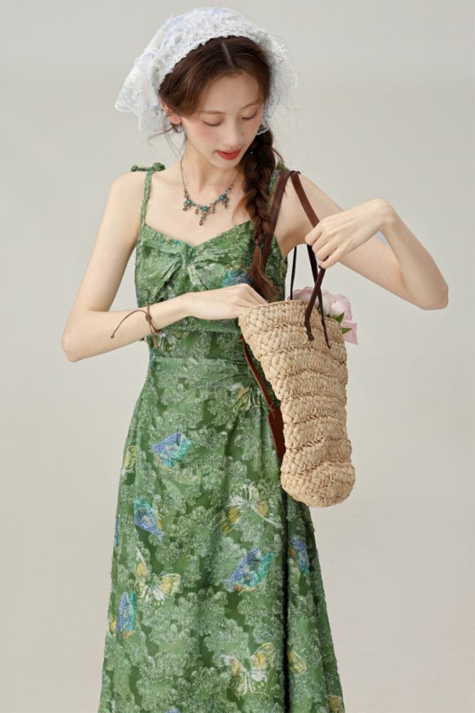Forest Valley Vacation Sleeveless Green Dress Mori Kei Style