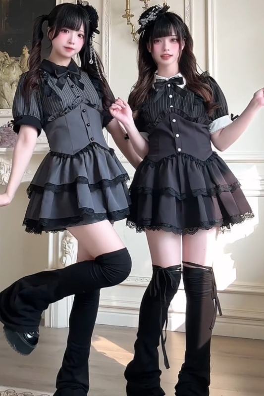 NoGenki Little Duke Japanese Dress Set Black Jirai Kei Clothes