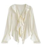 Wind Lotus Ruffled Apricot Blouse Plaid Skirt Mori Kei Fashion