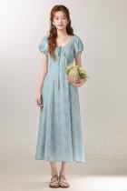 Dreaming French Floral Print Blue Dress Mori Kei Outfits