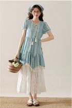 Jasmine Sea Vacation Patchwork Blue Dress Mori Kei Outfits