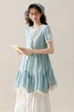 Jasmine Sea Vacation Patchwork Blue Dress Mori Kei Outfits
