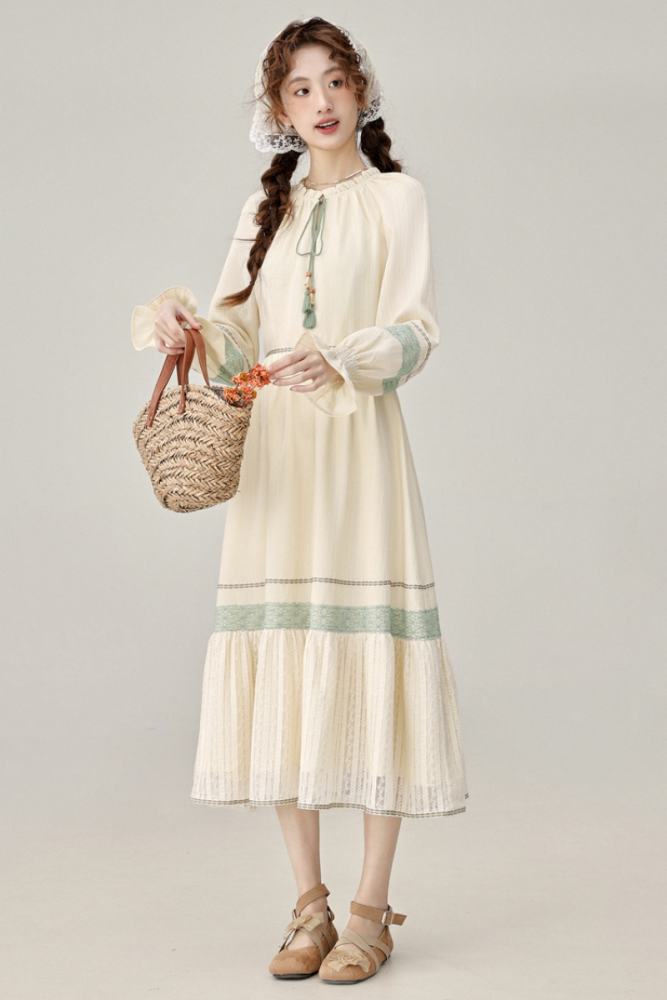 Outing time Patchwork Apricot Dress Mori Kei Clothes