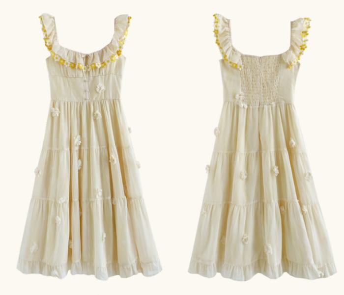 French Gentle Sleeveless Yellow Dress Mori Kei Style