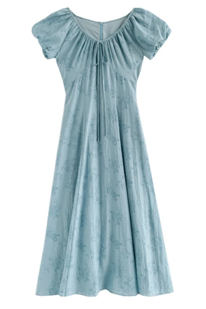 Dreaming French Floral Print Blue Dress Mori Kei Outfits