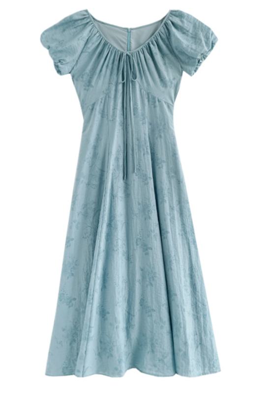 Dreaming French Floral Print Blue Dress Mori Kei Outfits