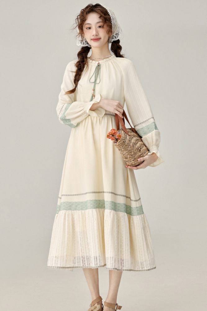 Outing time Patchwork Apricot Dress Mori Kei Clothes