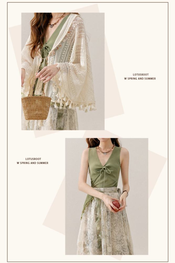 Bamboo Shadow French Vest Green Skirt Mori Kei Clothing