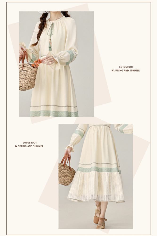 Outing time Patchwork Apricot Dress Mori Kei Clothes