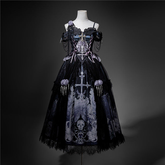knee length dresses for ladies Chic Lace and Tulle Gothic Dress with Skeleton Print main image 0
