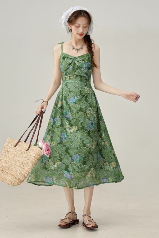Forest Valley Vacation Sleeveless Green Dress Mori Kei Style