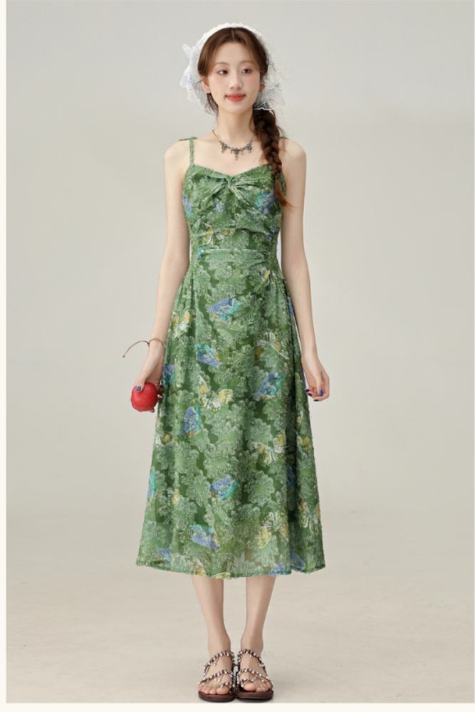 Forest Valley Vacation Sleeveless Green Dress Mori Kei Style