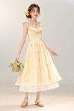 French Gentle Sleeveless Yellow Dress Mori Kei Style
